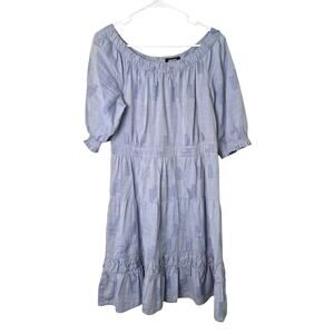 DKNY Dress Size 8 Blue Chambray Trad Wife Prairie Coastal Cowgirl Ruffle Hem